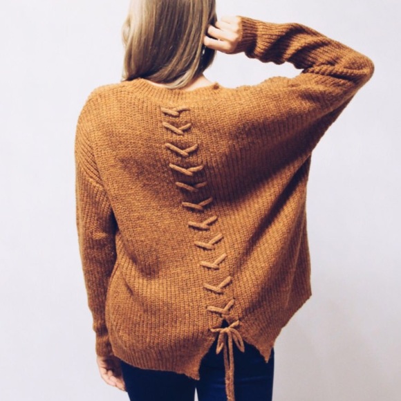 Grey wool blend Lace up sweater - Picture 8 of 8